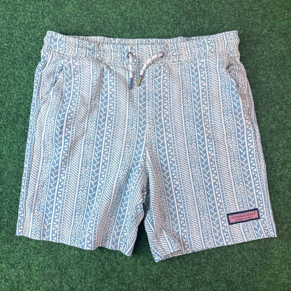Vineyard Vines Mens Shorts L Blue White Tribal Print Drawstring Casual